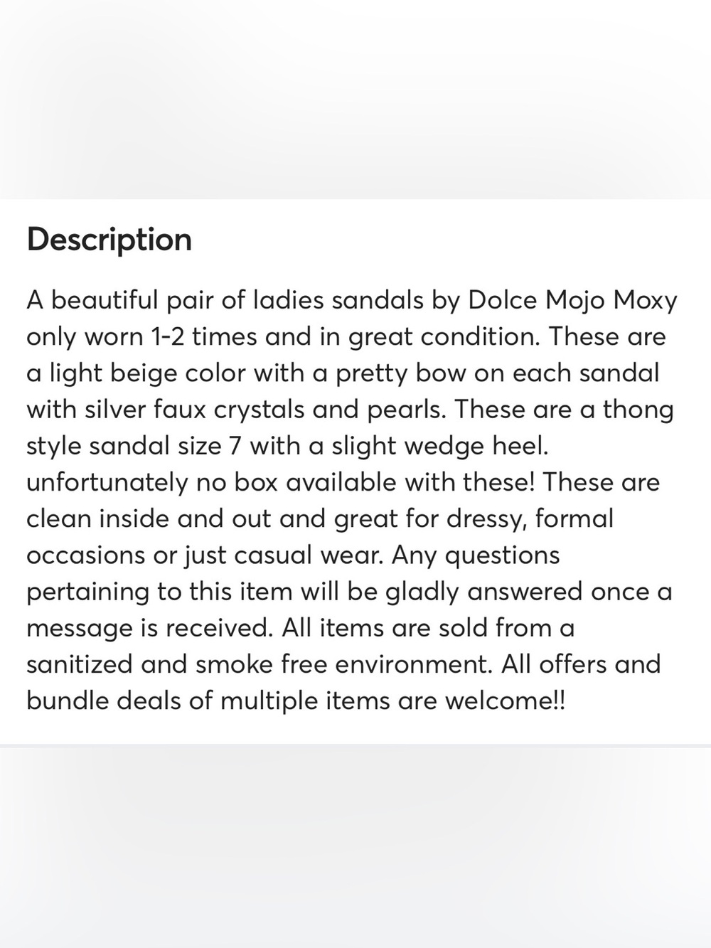 Ladies beige thong sandals with crystal and pearl bows by Dolce Mojo Moxy size 7 - Picture 15 of 15